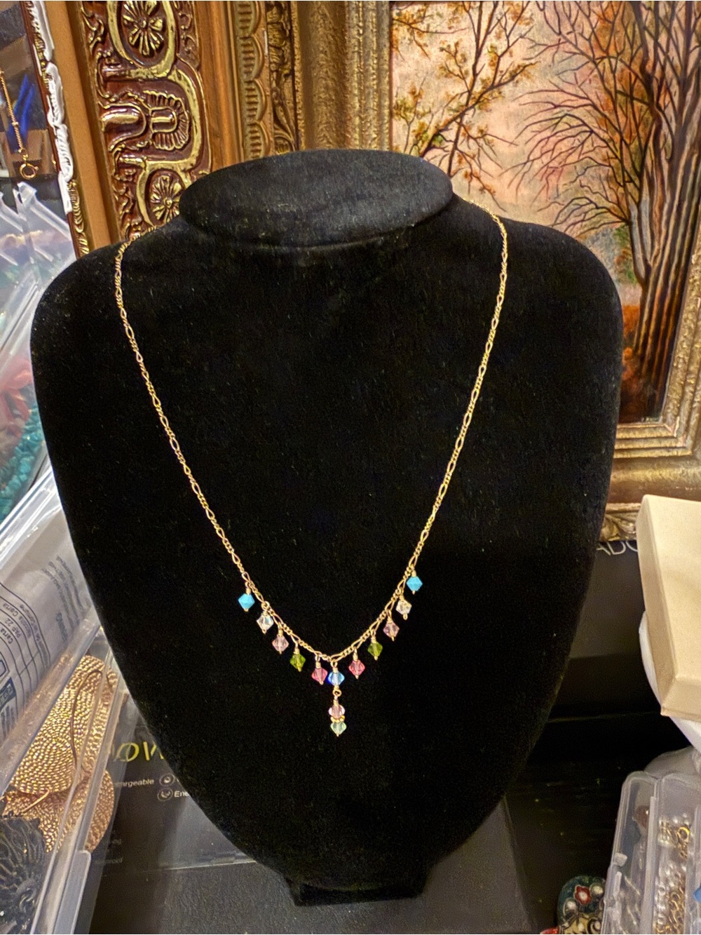Gold-Tone Multicolor Crystal Drop Necklace